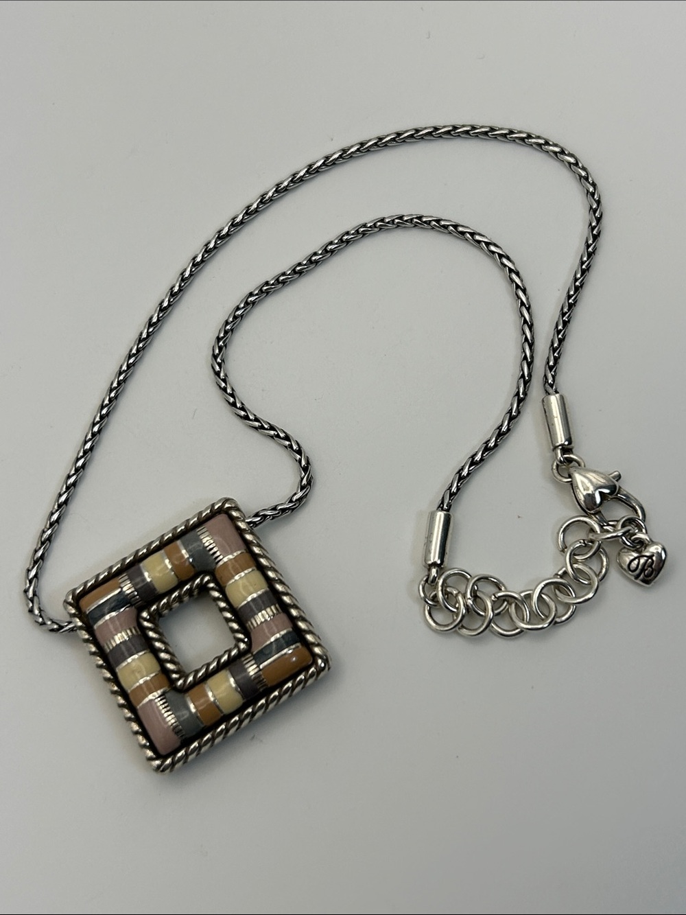 Brighton Cabana Necklace Neutral Tones Square Pendant Silver Plated 18"L - Picture 4 of 15